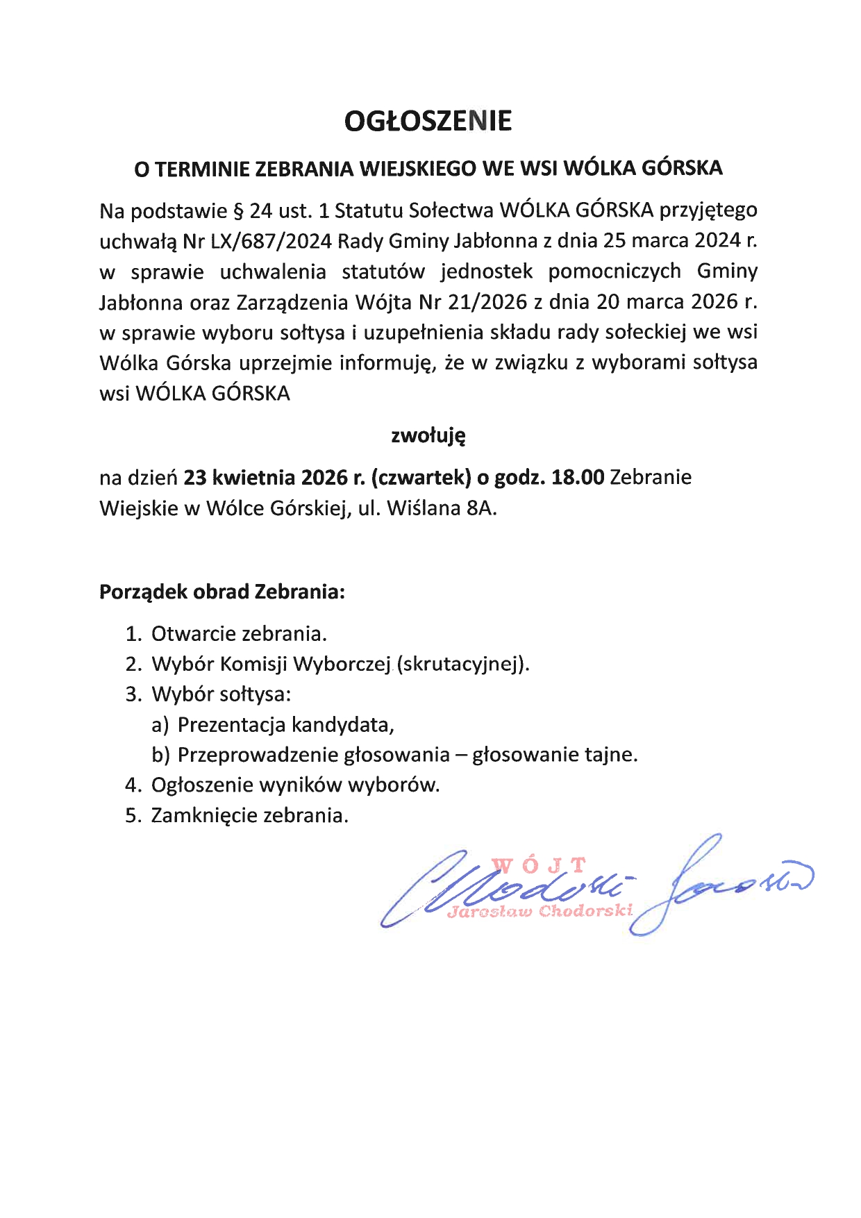 Ogłoszenie o terminie zebrania wiejskiego we wsi W&oacute;lka G&oacute;rska_page-0001.jpg (455 KB)