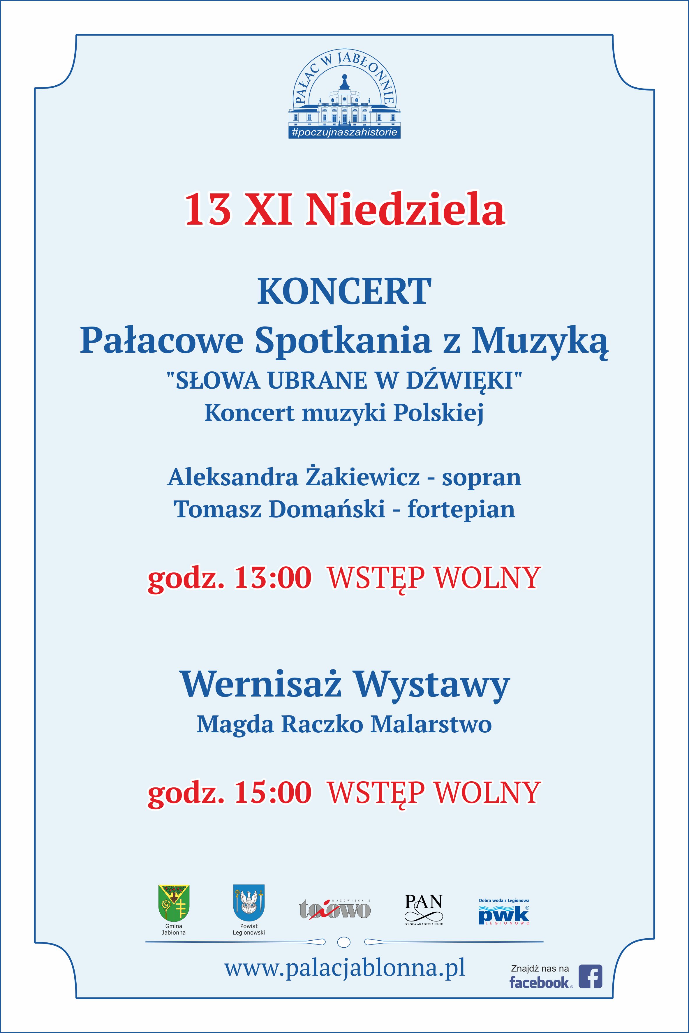 13.11.2022 Niedziela - Pałacowe Spotkania z Muzyką - koncert muzyki polskiej 