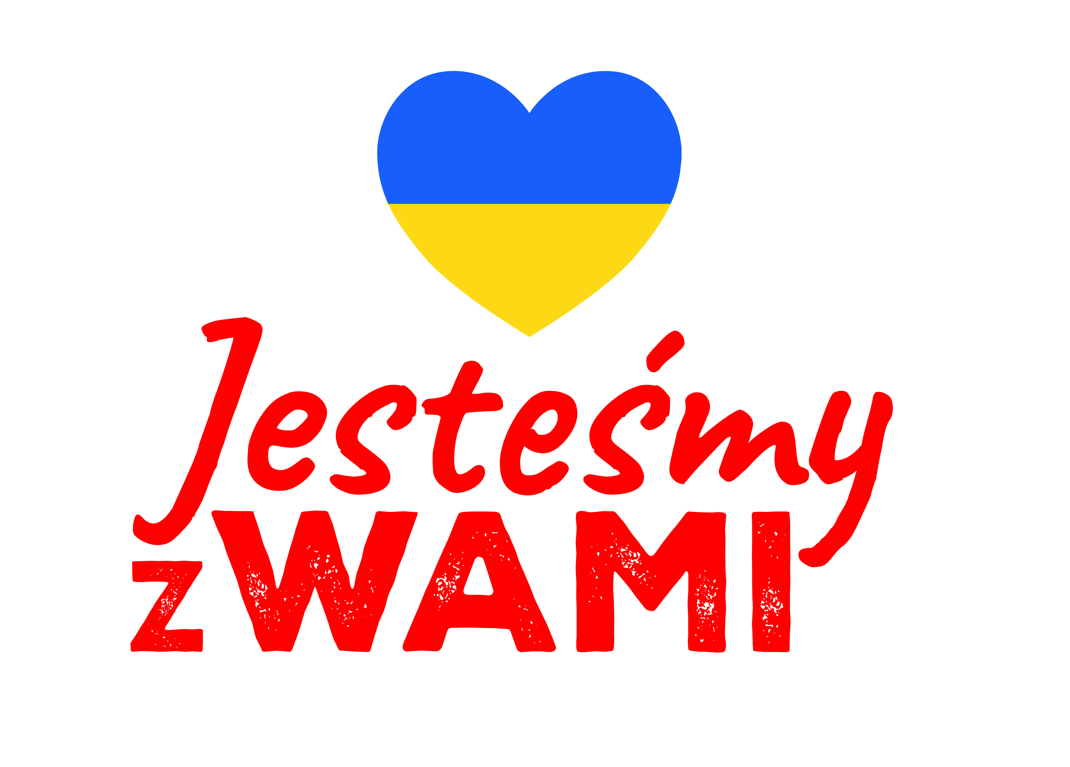 Napis Jesteśmy z Wami i serce w kolorze flagi Ukrainy