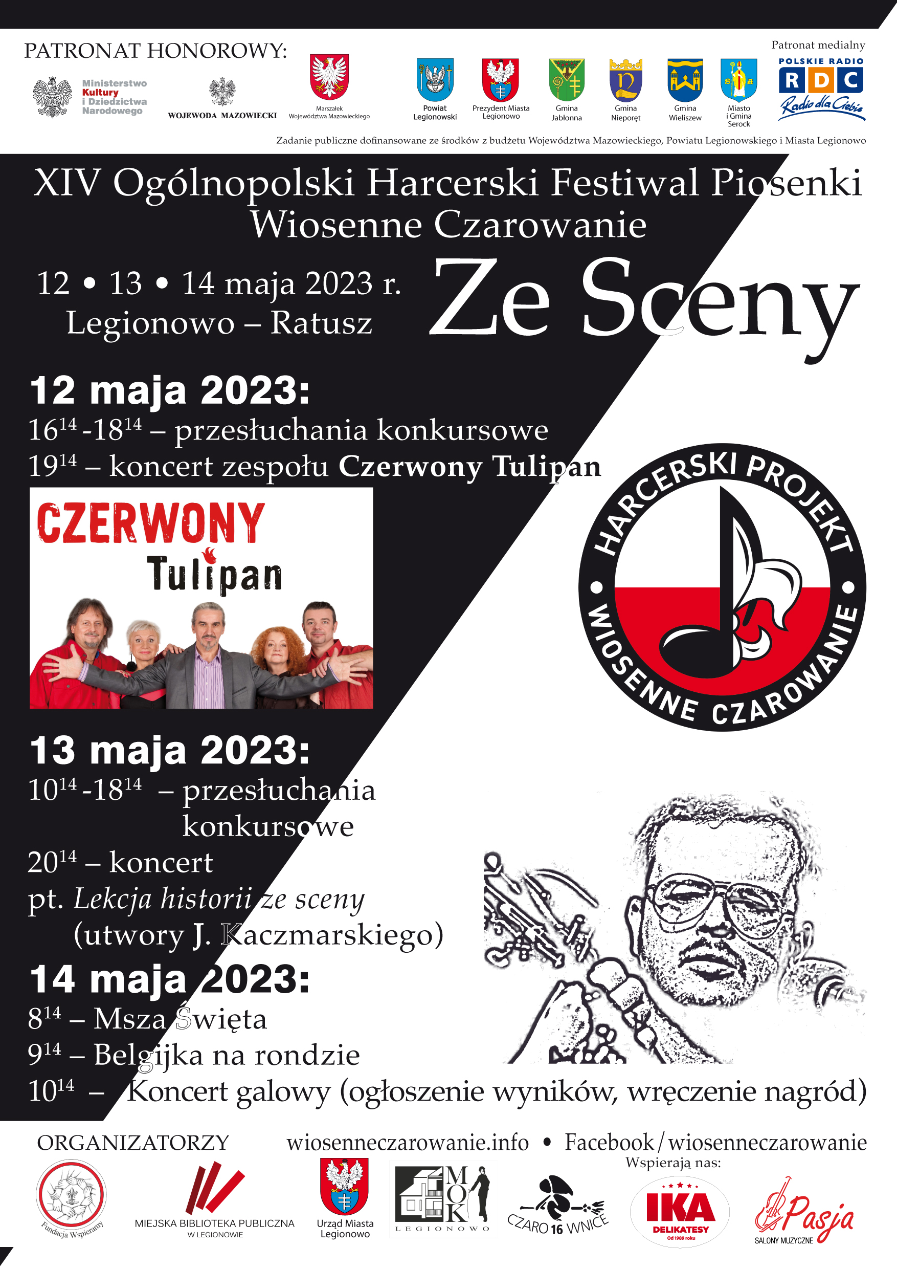 Plakat informujący o XIV Ogólnopolskim Harcerskim Festiwalu Piosenki Harcerskiej Wiosenne Czarowanie